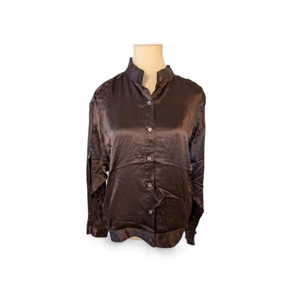 Tops - 🍫 Vintage Silk Renaissance 100% Silk Brown Blouse With Pockets – Size L